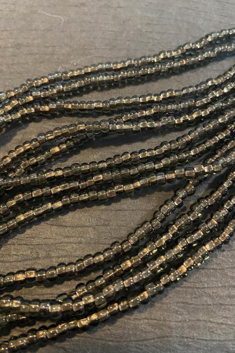 6/0 Czech Seed Bead Hank Black Diamond Copper Lined C/L Smokey Topaz Sparkle