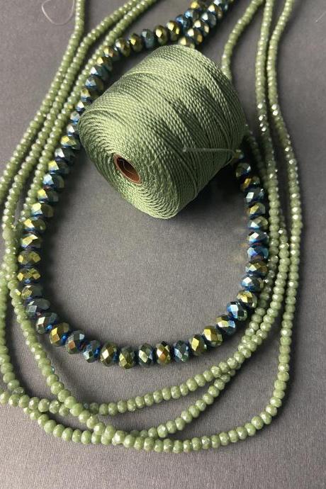 Lot of 4 Strands Metallic Mermaid Iris Green Light Olive Green Graduated Crystal Strand Bead Crochet #46
