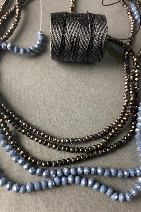 Lot of 5 Strands Iris Bronze Metallic 3mm 4mm Navy Blue Graduated Crystal Strand Bead Crochet Kit #53