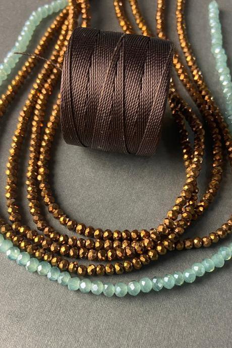 Lot of 5 Strands Bronze Metallic 3mm 4mm Pale Milky Blue Opal Graduated Crystal Strand Bead Crochet Kit #44