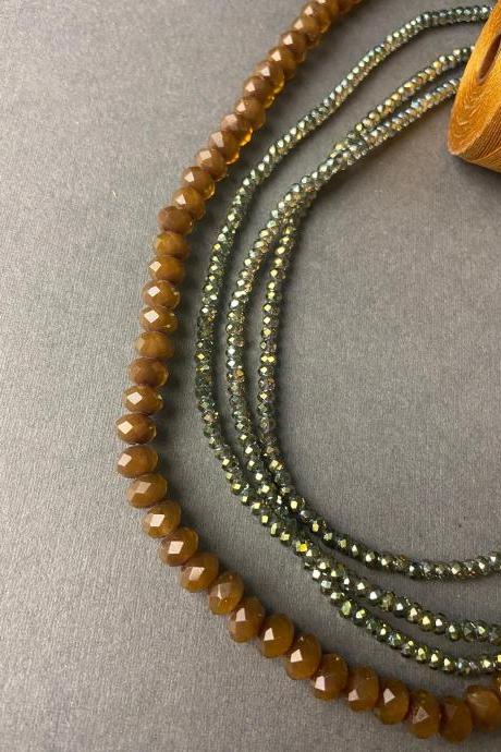 Lot of 4 Strands Chocolate Opal Brown Trans Green Crystal Strand Bead Crochet #51