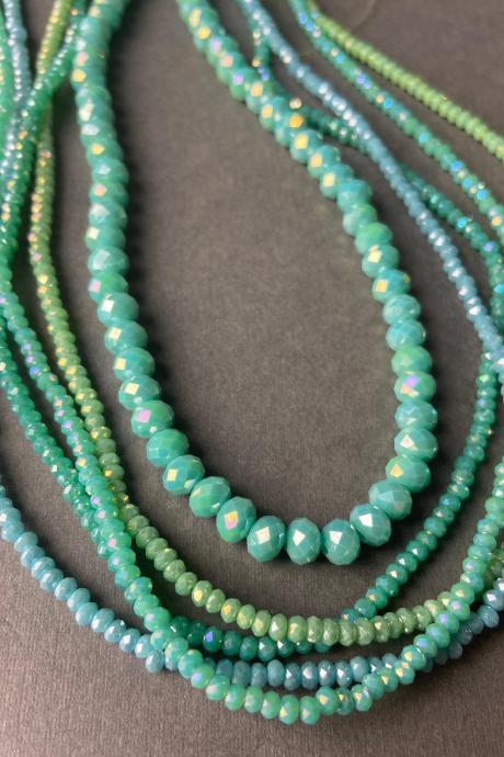 Lot of 5 Strands Ocean Mix Blue Green Water Crystal Strand Bead Crochet #58