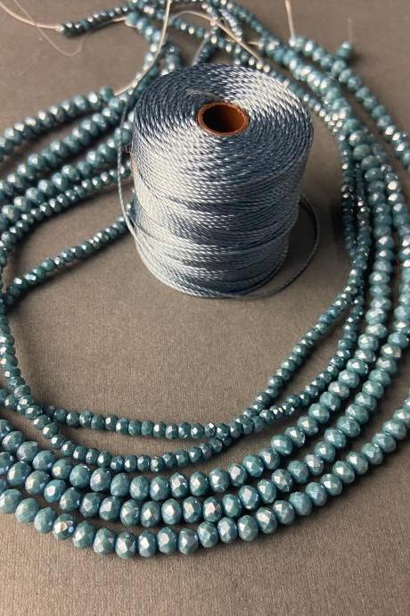 Lot of 5 Strands Dusty Teal Denim Slate Blue Graduated Crystal Strand Bead Crochet Kit #29