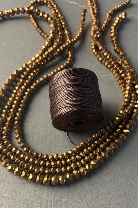 Lot of 4 Strands Metallic Bronze Chocolate Brown Graduated Crystal Strand Bead Crochet Kit #15