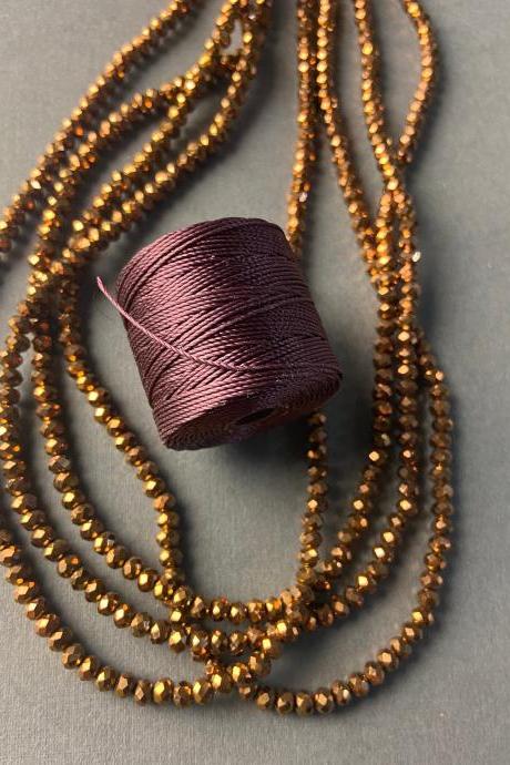 Lot of 4 Strands Metallic Bronze Burgundy Crystal Strand Bead Crochet Kit #14
