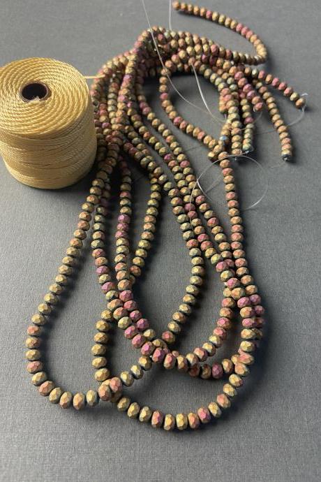 Lot of 4 Strands Beige Matte Bronze Metallic Gold Pink Rose AB Crystal Strand Bead Crochet Kit #10