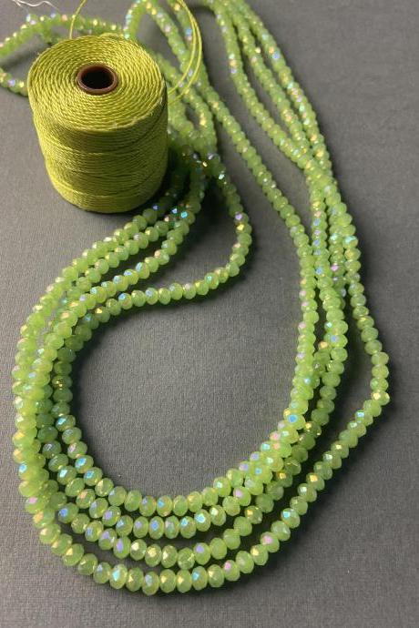 Lot of 4 Strands Lime Green AB Crystal Strand Bead Crochet Kit #4