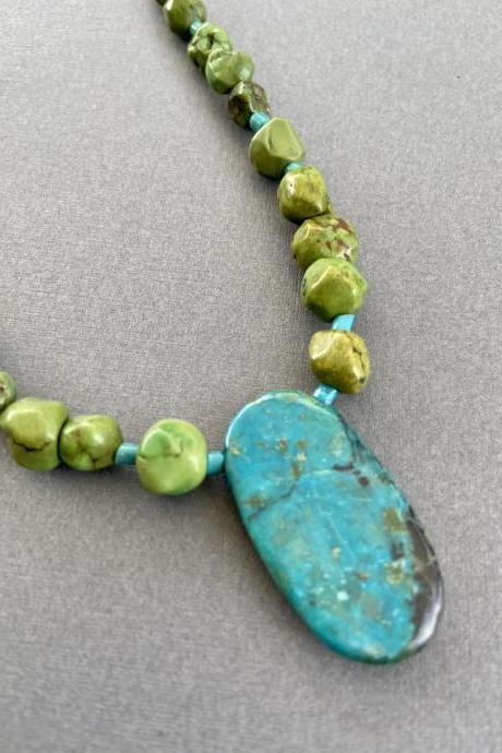 Natural Green Turquoise Arizona Chrysocolla Sterling Silver Chunky Necklace