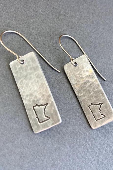 Hammered Minnesota State Pride Earrings Silver Lightweight Midwest Girl Nice Minnesotan Prairie
