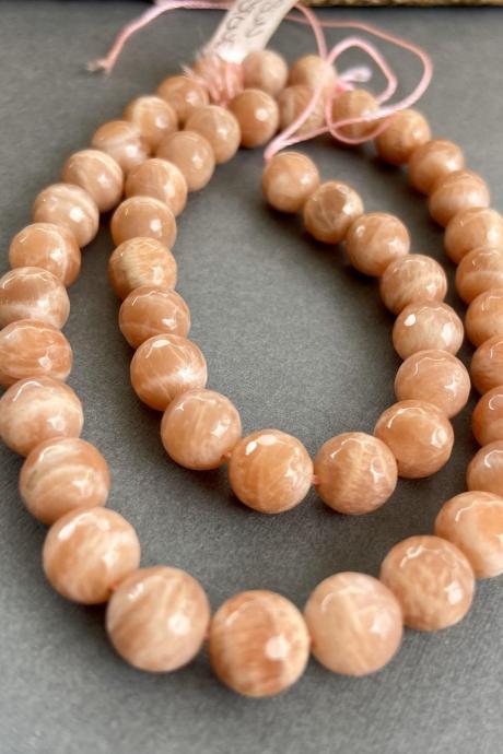 8mm Faceted Natural Round Beads Peach Moonstone Chatoyant Glow 50 Percent Off SALE! Was 19.99