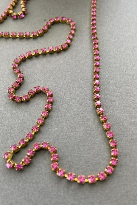 2.5mm Pink Fuchsia Solid Brass Gold Cup Chain Crystal Rhinestone PP18 SS8
