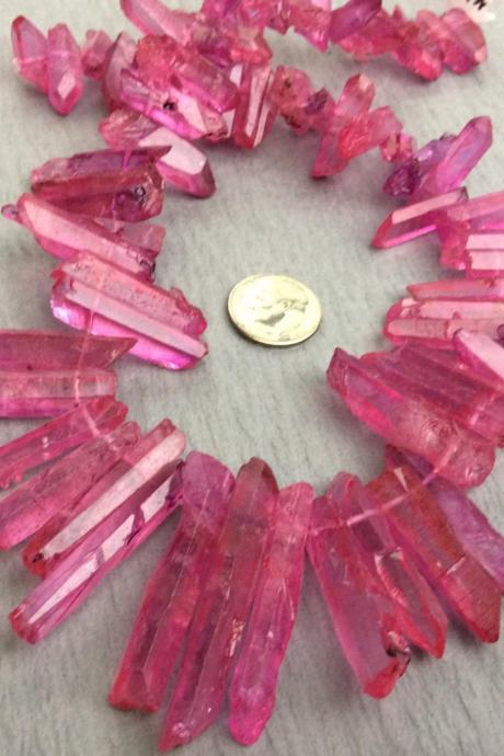 Graduated Hot Pink Dyed Natural Quartz Points, 15 1/2 inch strand