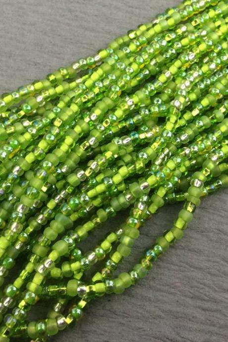 8/0 seed bead 12 Strand Hank Blinding Green Lime Green Mix Trans Silver Lined