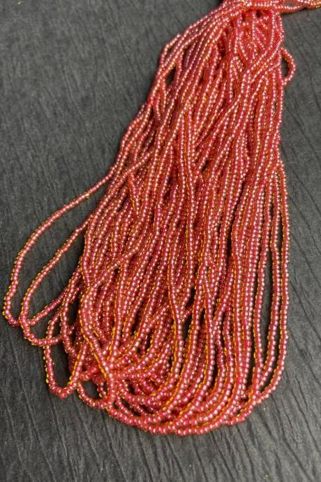Limited Edition 13/0 3 Seed Bead 12 Strand Hank Pink Coral Lined Topaz Amber