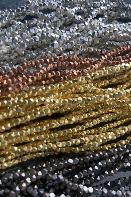 Faceted silver-plated copper nugget beads, rustic, 2-2.5 mm