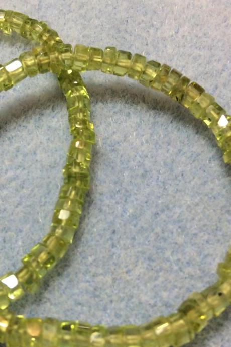 Unique Cut Peridot Heishi Rondelle Spacer Gemstone Beads 4x2mm Tubular Faceted SALE 50 Percent Off WAs 39.99