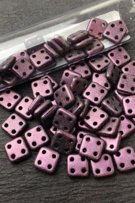 Quadratile 6x6mm Czech Glass Beads Metallic Suede Pink #79086MJT 8 gram tube Purple